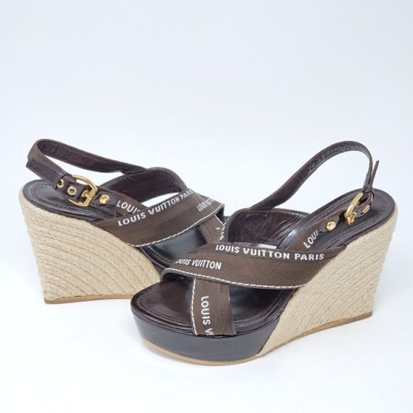 💯 Auth Louis Vuitton Wedge Size 36.5 Excellent - Picture 5 of 7